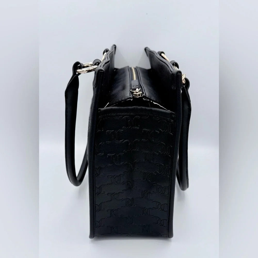 NWT Juicy Couture Black Monogram‎ Satchel Bag Chain Strap Rhinestone Logo